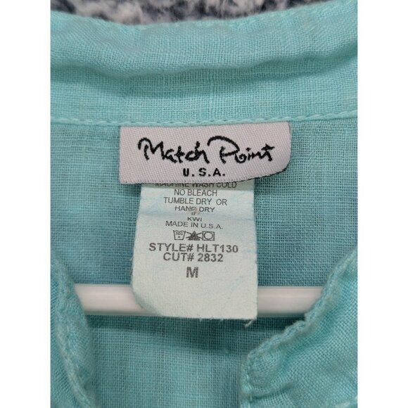 Match Point 100% Linen Tunic Blouse Size M Lagenlook Peasant Boho Beachy Blue - Picture 9 of 10